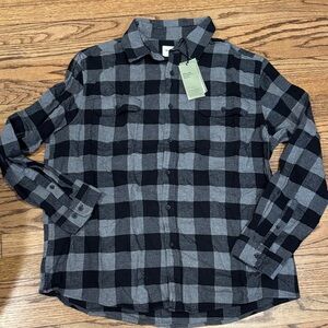 NWT Goodfellow & Co Black and Gray Plaid Button-Down Shirt XL